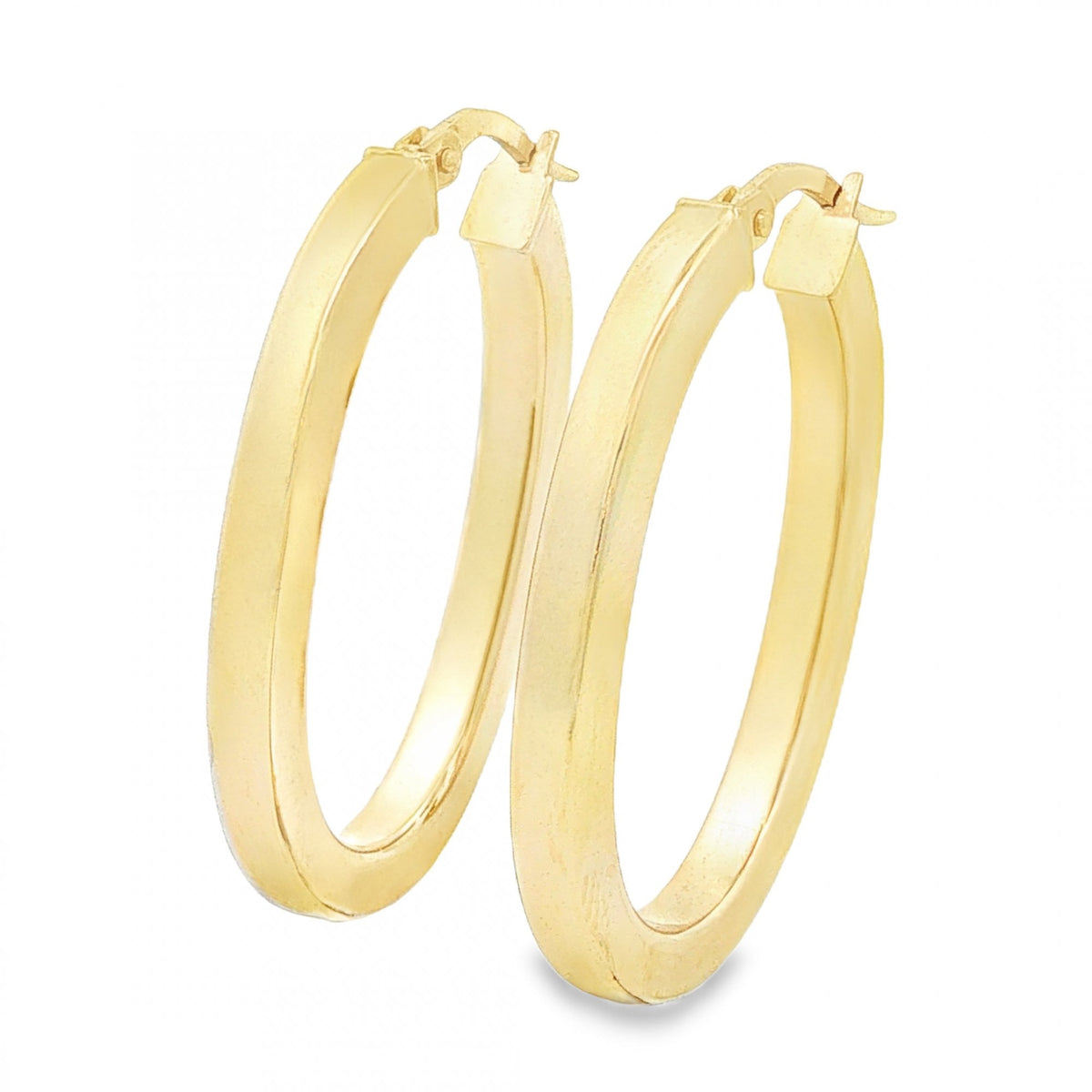 9ct Yellow Gold Oval Square Tube Hoop Earrings - 3x31x22mm -1.9g