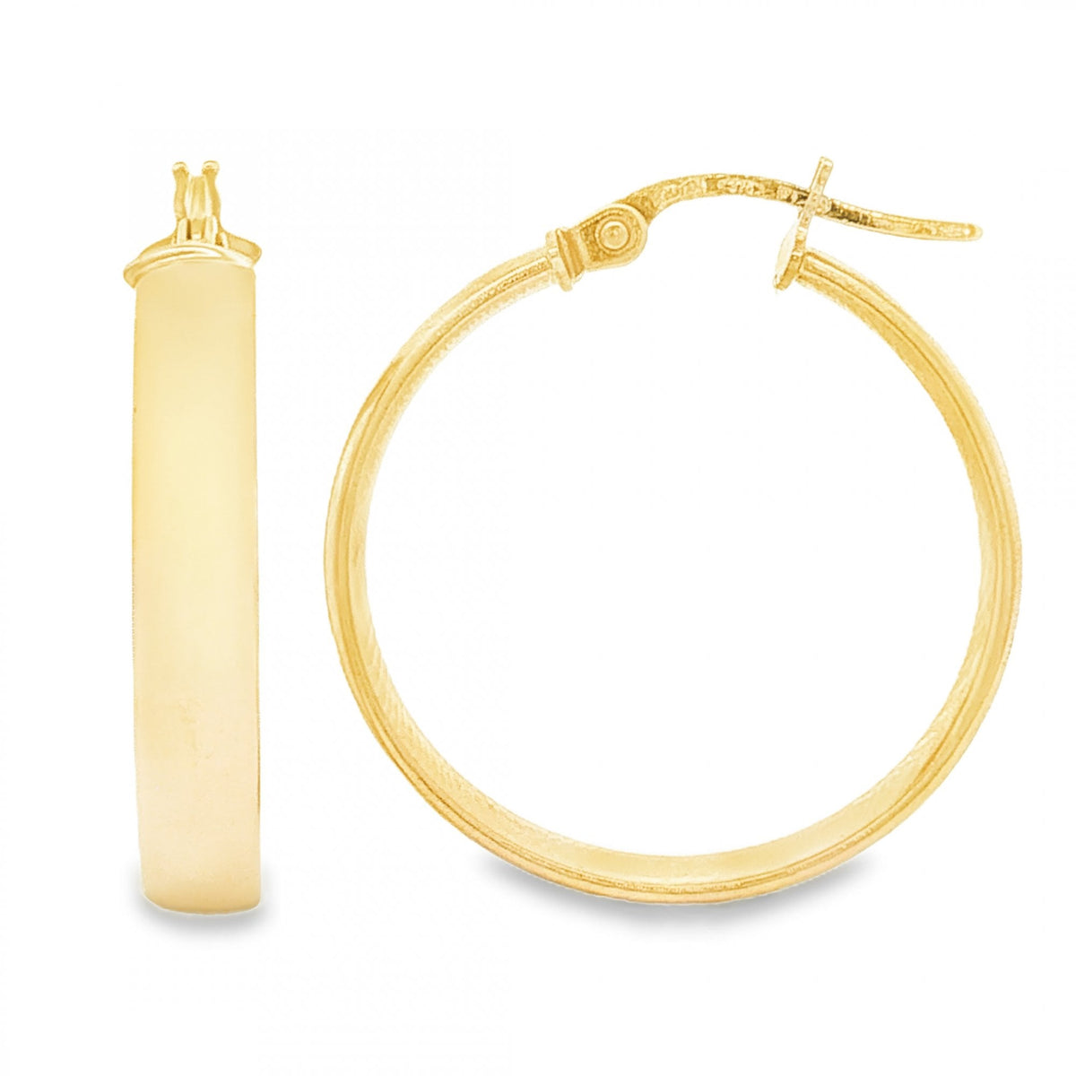 9ct Yellow Gold Court Shape Hoop Earrings - 3.5x24x23mm - 1.4g