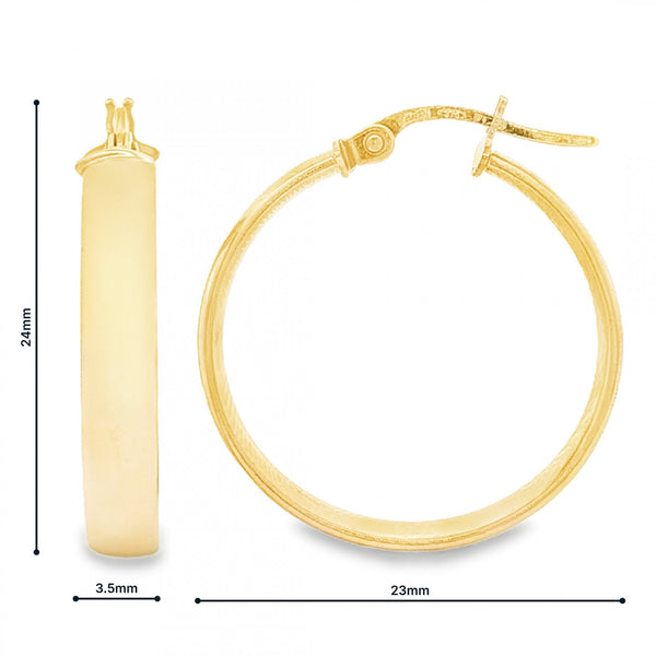 9ct Yellow Gold Court Shape Hoop Earrings - 3.5x24x23mm - 1.4g