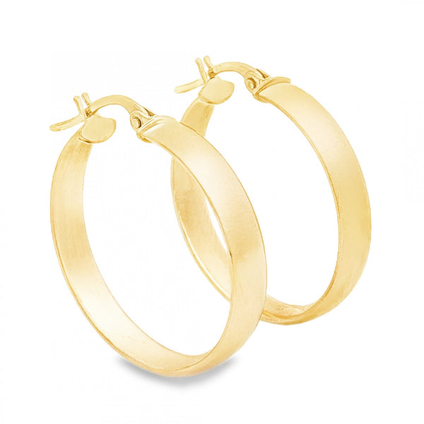 9ct Yellow Gold Court Shape Hoop Earrings - 3.5x24x23mm - 1.4g