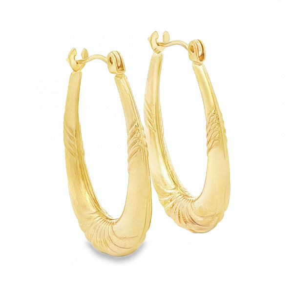 9ct Yellow Gold Oval Fan Hoop Earrings - 3.5x25x20mm - 1.2g