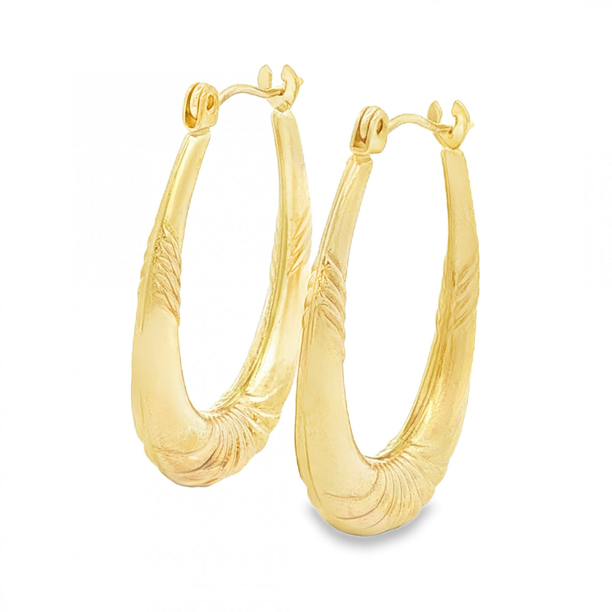 9ct Yellow Gold Oval Fan Hoop Earrings - 3.5x25x20mm - 1.2g