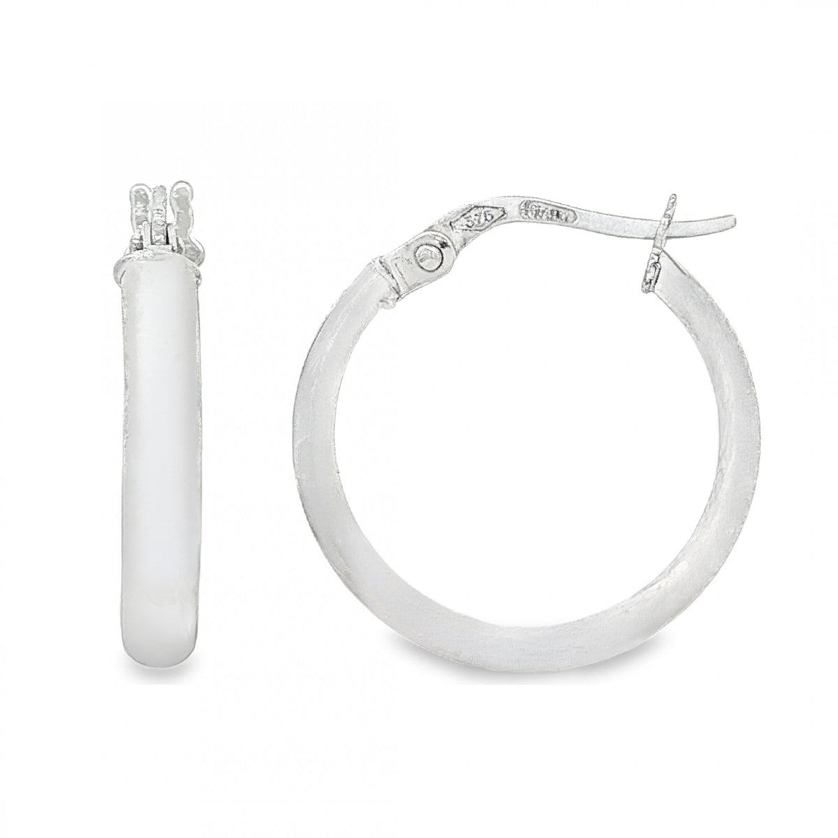9ct White Gold Plain D-Shape Hoop Earrings - 2.5x19x18mm - 1.0g