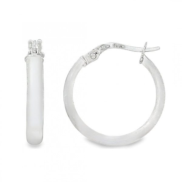 9ct White Gold Plain D-Shape Hoop Earrings - 2.5x19x18mm - 1.0g