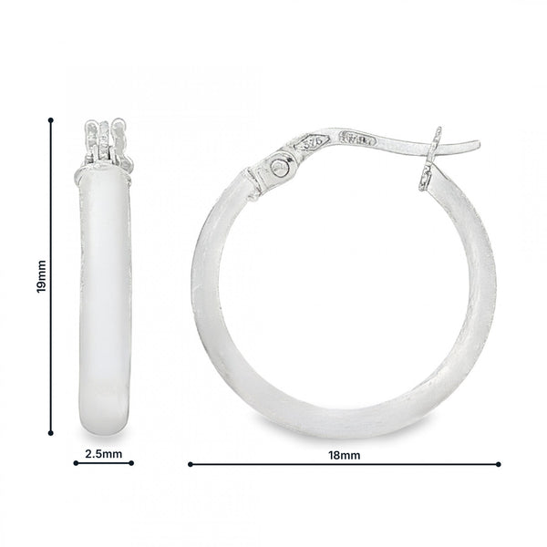 9ct White Gold Plain D-Shape Hoop Earrings - 2.5x19x18mm - 1.0g
