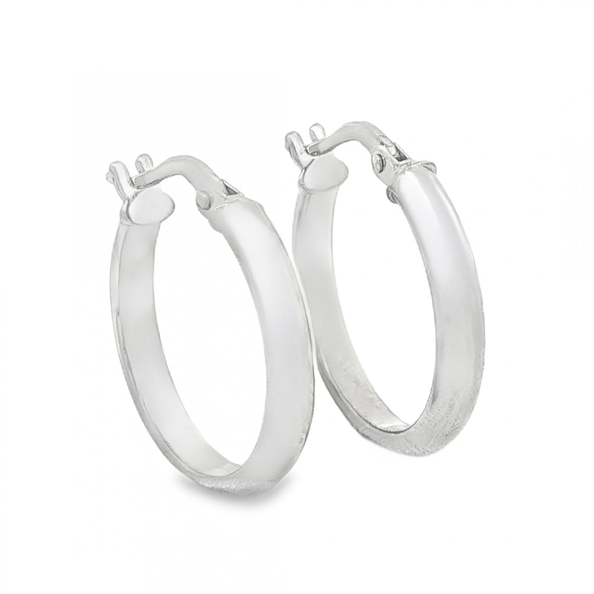 9ct White Gold Plain D-Shape Hoop Earrings - 2.5x19x18mm - 1.0g