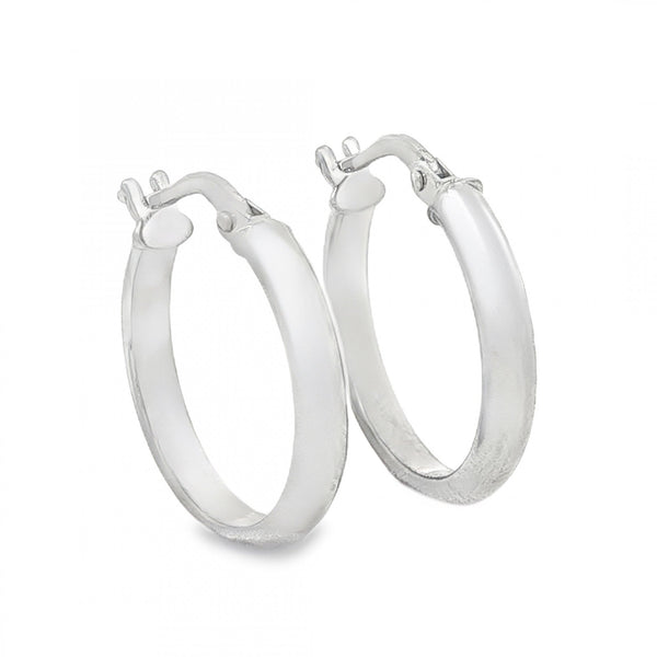 9ct White Gold Plain D-Shape Hoop Earrings - 2.5x19x18mm - 1.0g