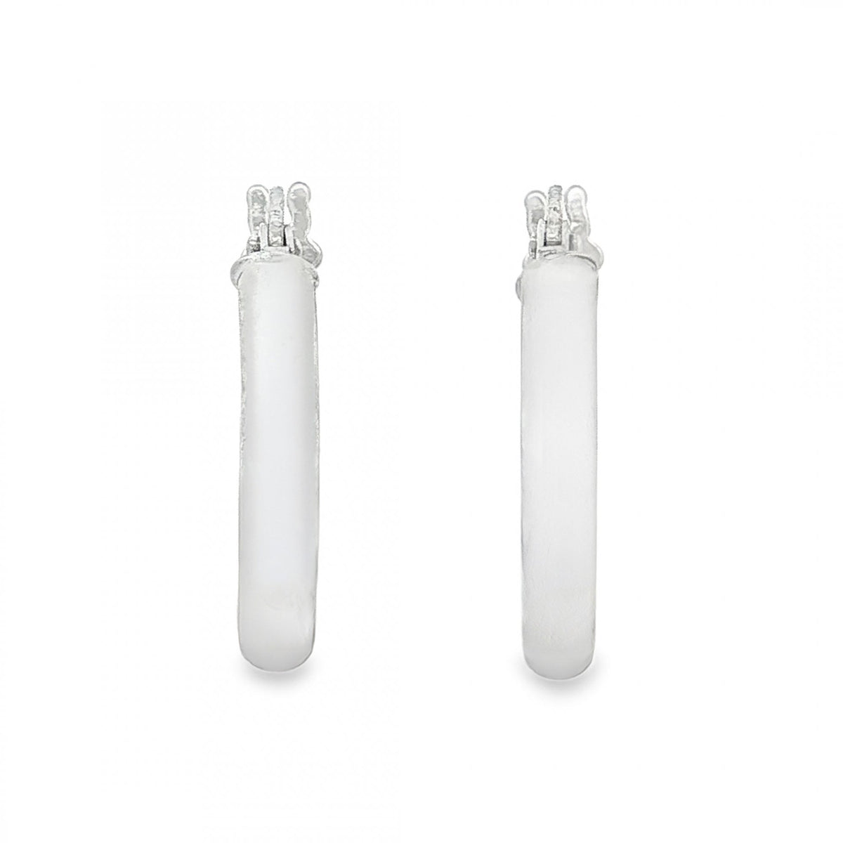 9ct White Gold Plain D-Shape Hoop Earrings - 2.5x19x18mm - 1.0g