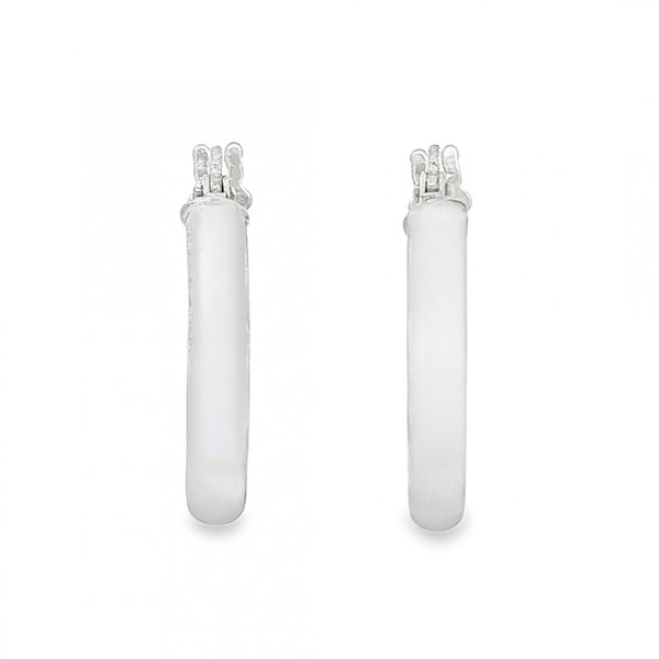 9ct White Gold Plain D-Shape Hoop Earrings - 2.5x19x18mm - 1.0g