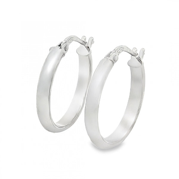 9ct White Gold Plain D-Shape Hoop Earrings - 2.5x19x18mm - 1.0g