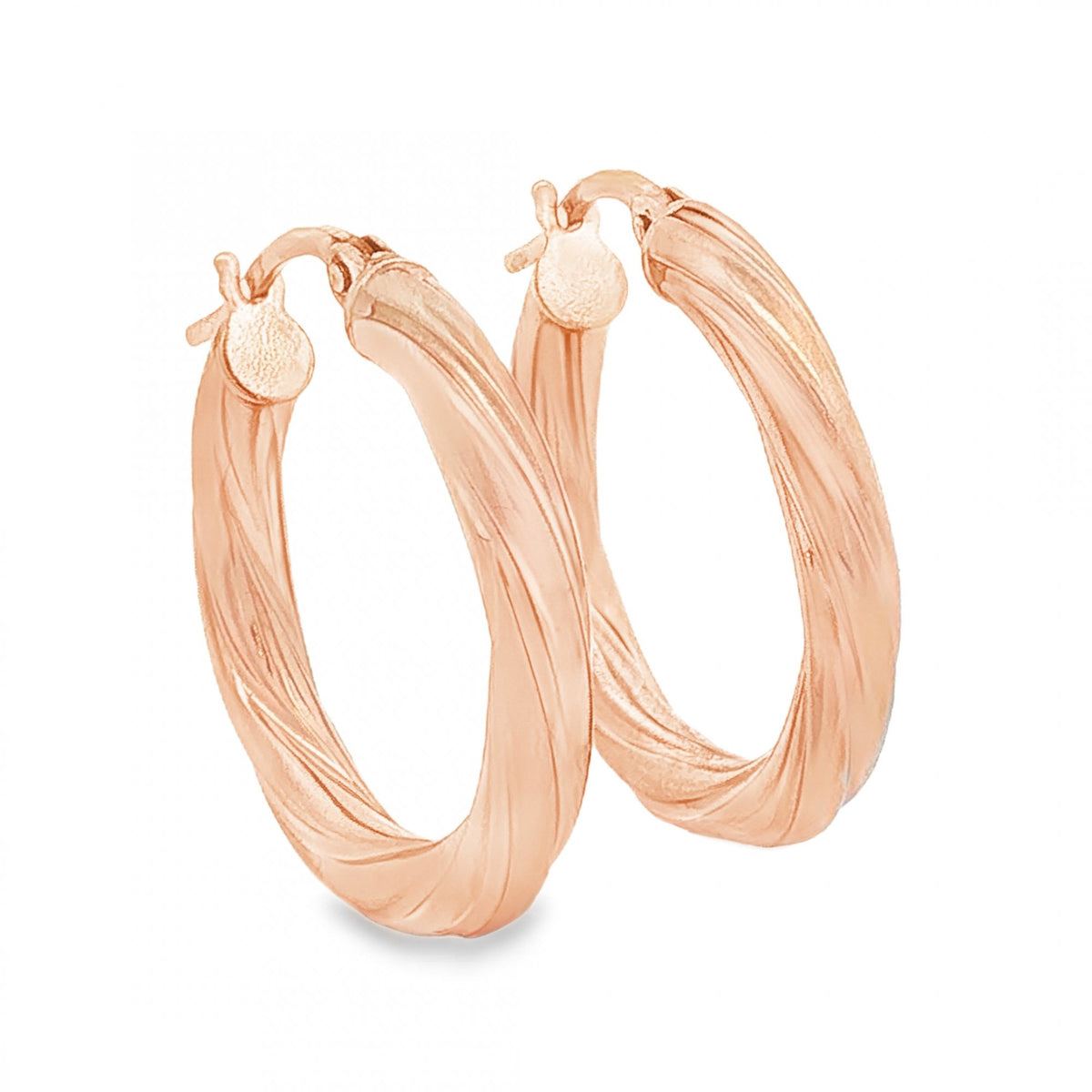 9ct Rose Gold Round Twist Tube Hoop Earrings - 3x21x21mm - 1.6g
