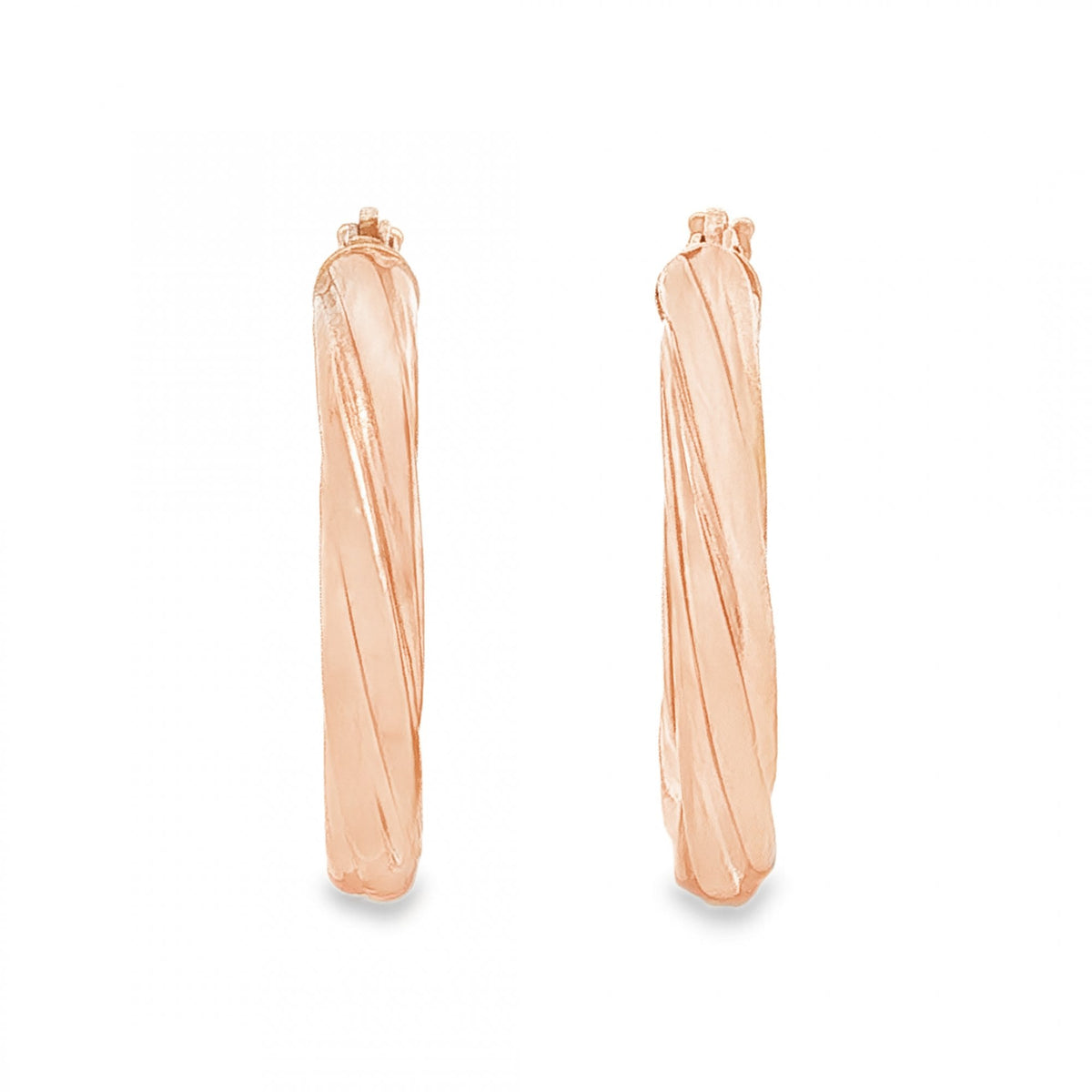 9ct Rose Gold Round Twist Tube Hoop Earrings - 3x21x21mm - 1.6g