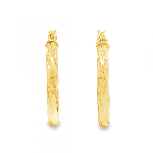 9ct Yellow Gold Swirl Hoop Earrings - 2.5x20x19mm - 0.9g