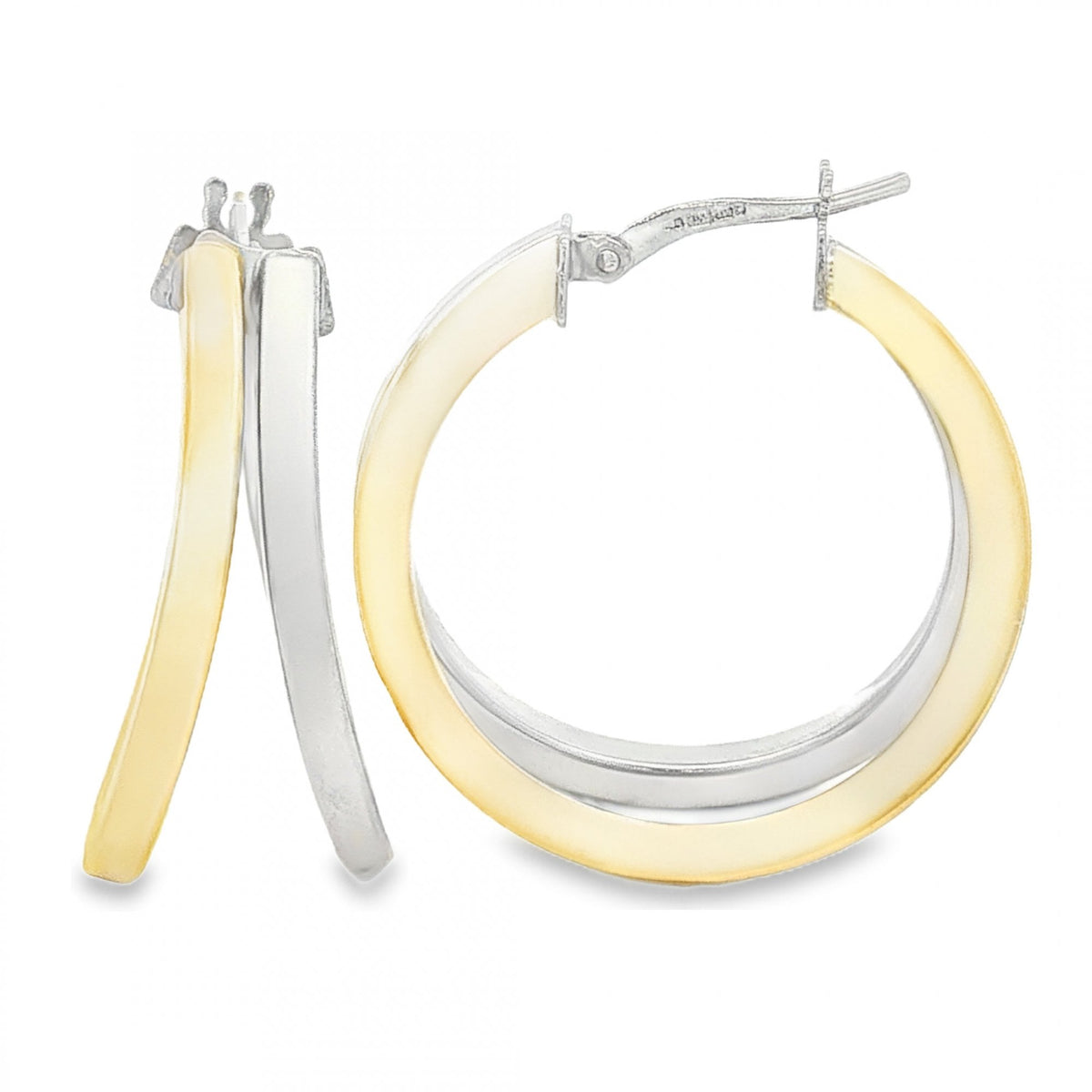9ct Yellow & White Gold Split Hoop Earrings - 10x23x23mm - 3.0g