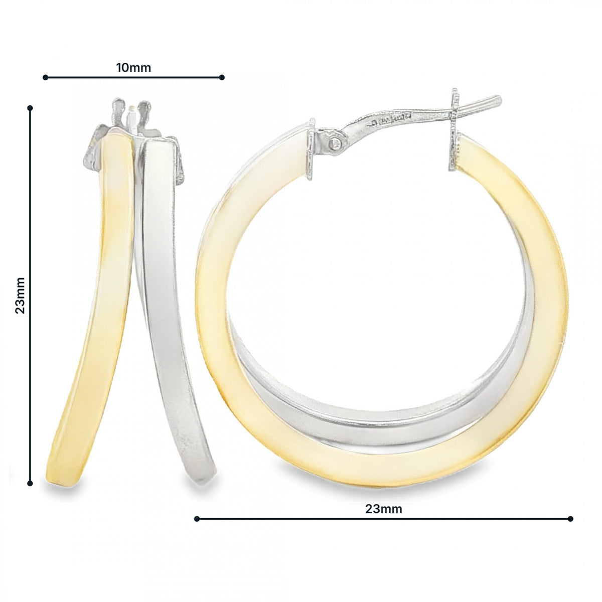 9ct Yellow & White Gold Split Hoop Earrings - 10x23x23mm - 3.0g