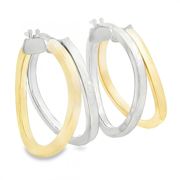 9ct Yellow & White Gold Split Hoop Earrings - 10x23x23mm - 3.0g