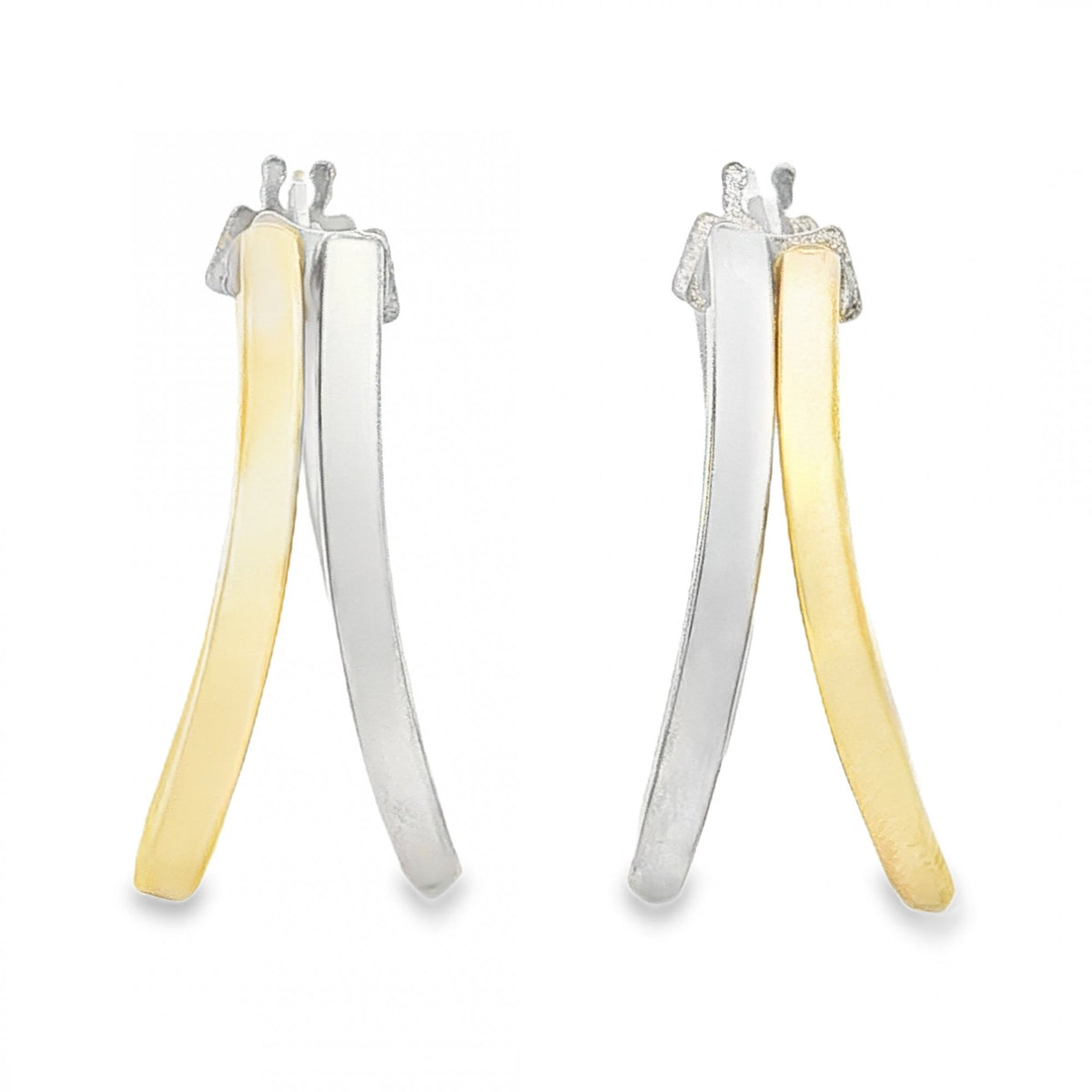 9ct Yellow & White Gold Split Hoop Earrings - 10x23x23mm - 3.0g