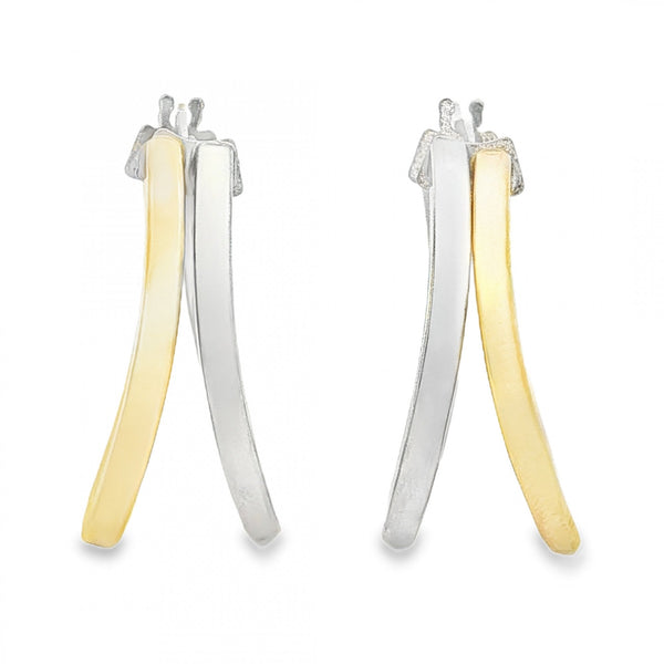 9ct Yellow & White Gold Split Hoop Earrings - 10x23x23mm - 3.0g