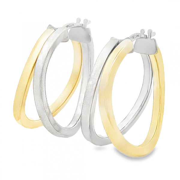 9ct Yellow & White Gold Split Hoop Earrings - 10x23x23mm - 3.0g