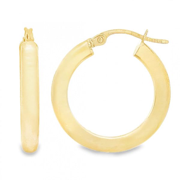 9ct Yellow Gold Round Plain Hoop Earrings - 3x22x21mm - 1.2g