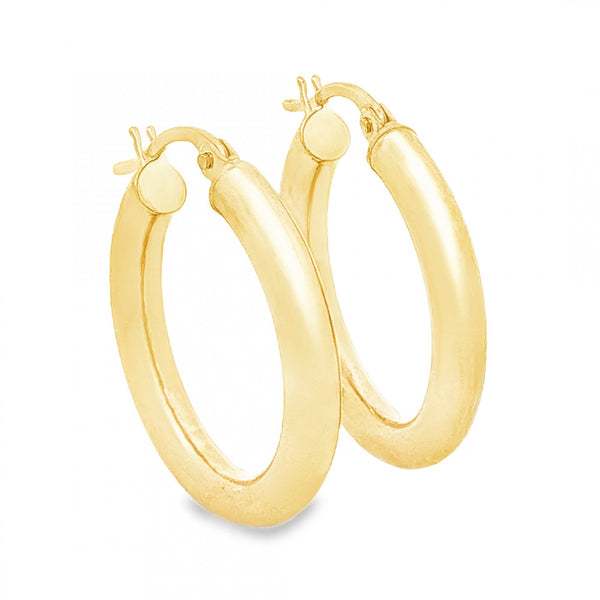 9ct Yellow Gold Round Plain Hoop Earrings - 3x22x21mm - 1.2g