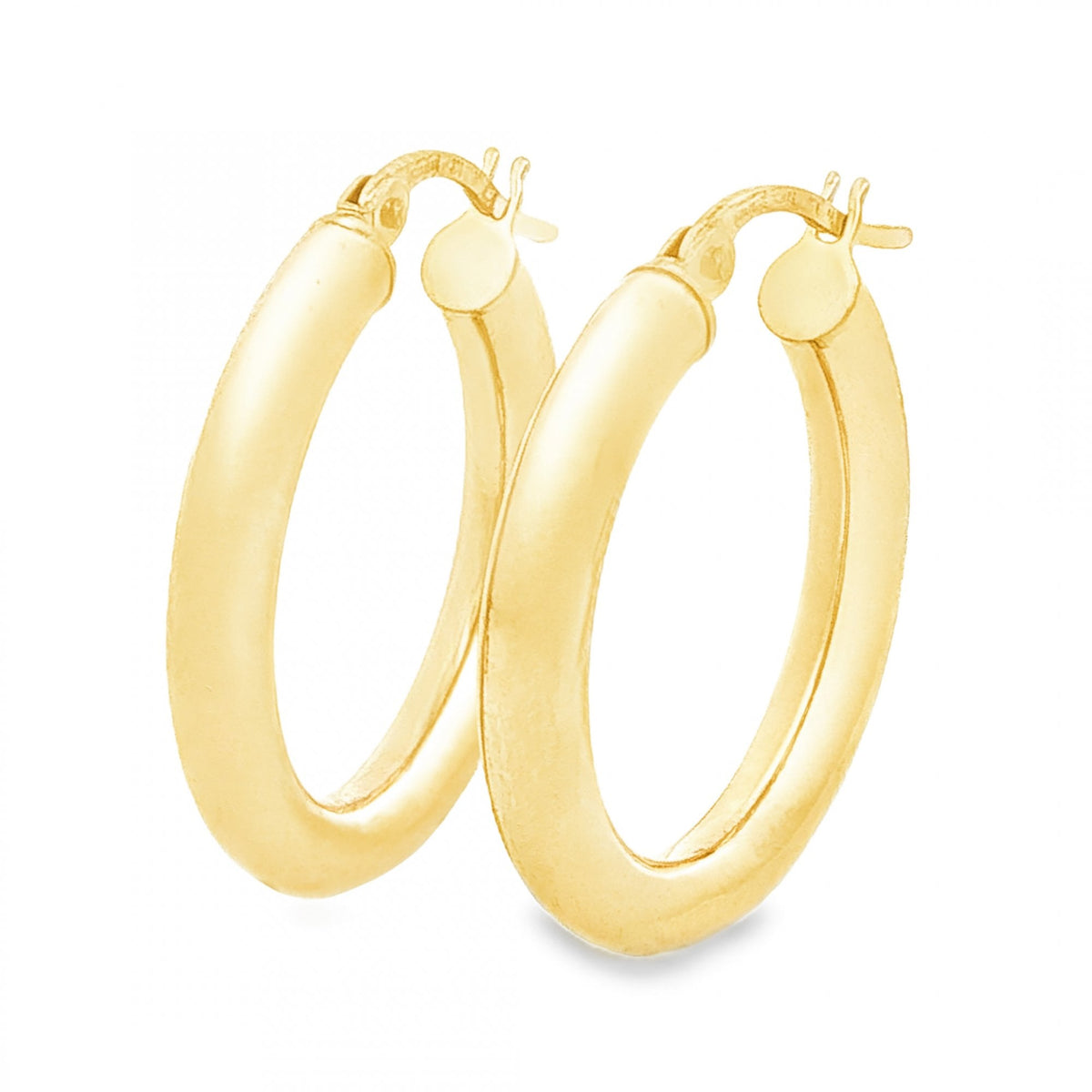 9ct Yellow Gold Round Plain Hoop Earrings - 3x22x21mm - 1.2g
