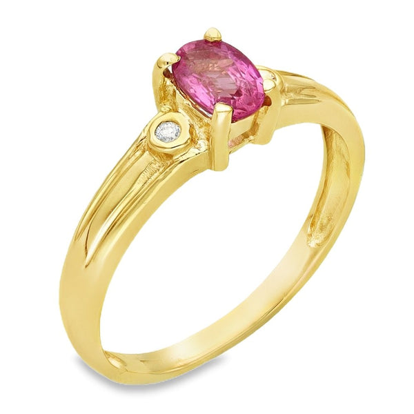 9ct Yellow Gold Pink Sapphire & Diamond Ring - Size N - 0.56ct