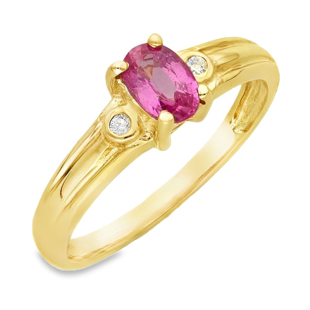 9ct Yellow Gold Pink Sapphire & Diamond Ring - Size N - 0.56ct