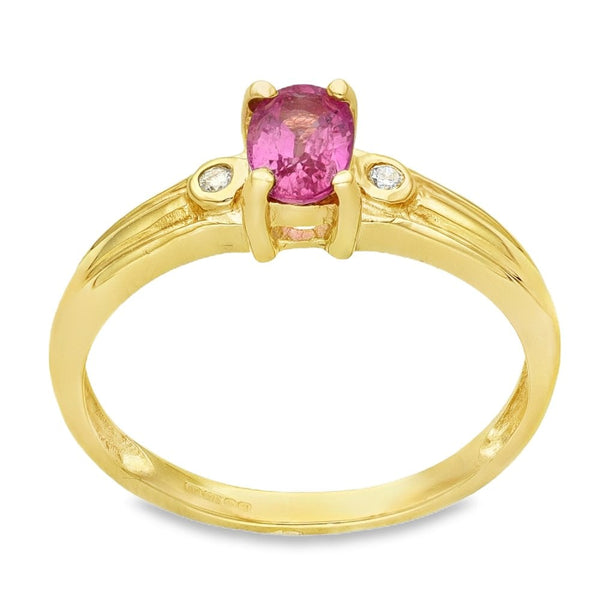 9ct Yellow Gold Pink Sapphire & Diamond Ring - Size N - 0.56ct