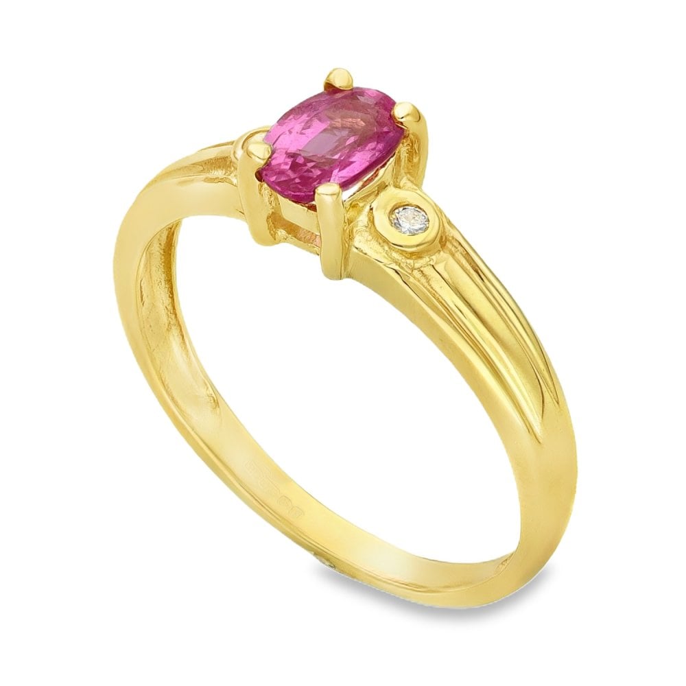 9ct Yellow Gold Pink Sapphire & Diamond Ring - Size N - 0.56ct