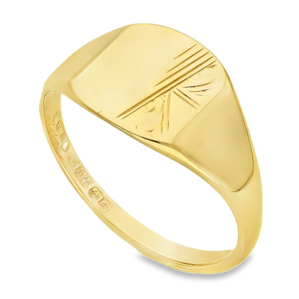 9ct Yellow Gold Kids Signet Ring - Size L - 9mm