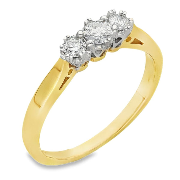 18ct Yellow Gold Diamond Trilogy Ring - Size L - 0.25ct