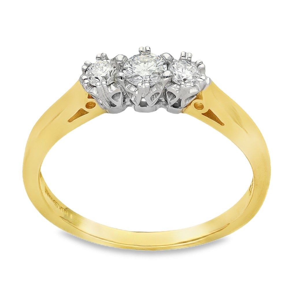 18ct Yellow Gold Diamond Trilogy Ring - Size L - 0.25ct