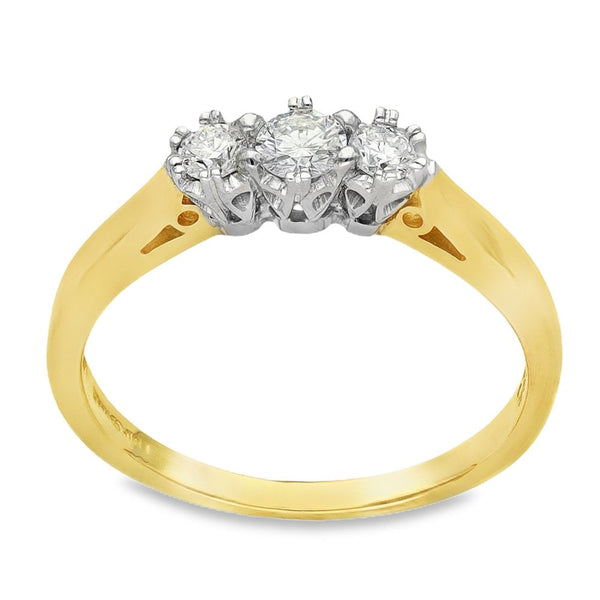18ct Yellow Gold Diamond Trilogy Ring - Size L - 0.25ct