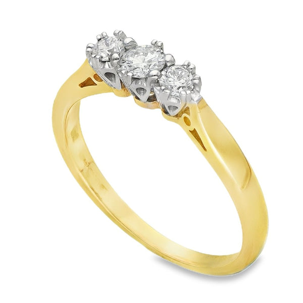 18ct Yellow Gold Diamond Trilogy Ring - Size L - 0.25ct