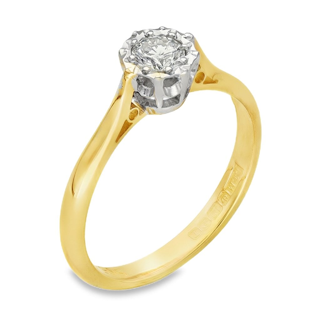 18ct Yellow Gold Illusion-Set Diamond Engagement Ring - 0.25ct
