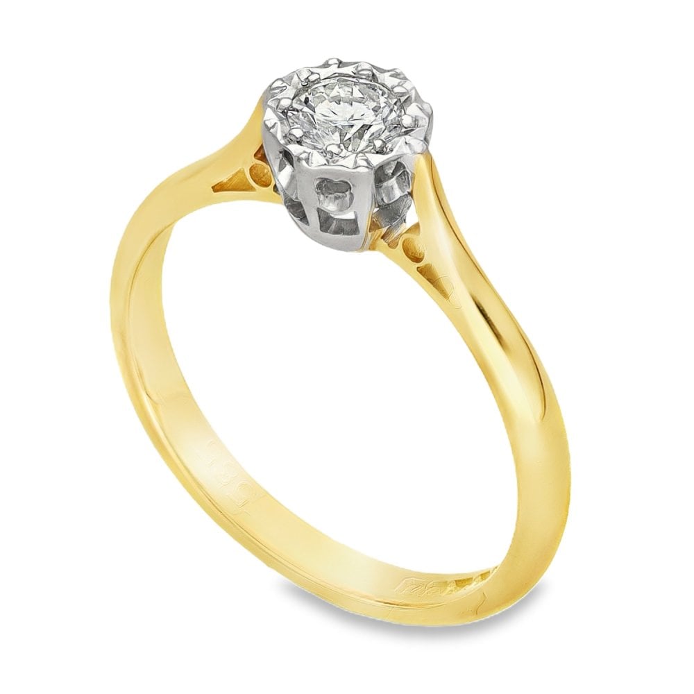 18ct Yellow Gold Illusion-Set Diamond Engagement Ring - 0.25ct