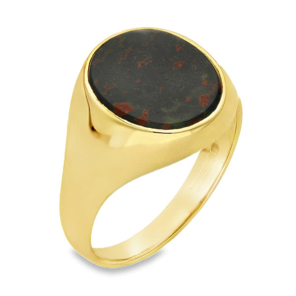 9ct Yellow Gold Bloodstone Signet Ring - Size T½ - 16mm