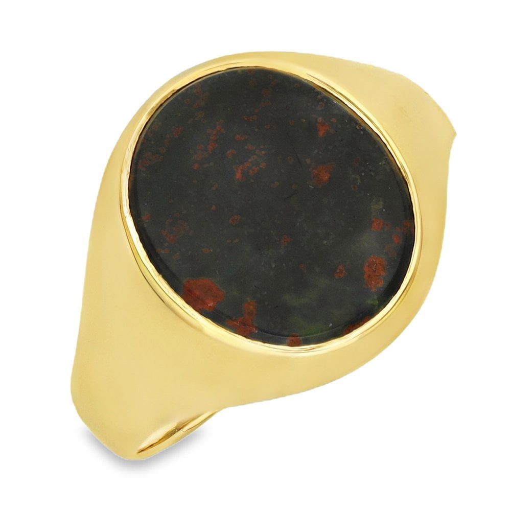 9ct Yellow Gold Bloodstone Signet Ring - Size T½ - 16mm