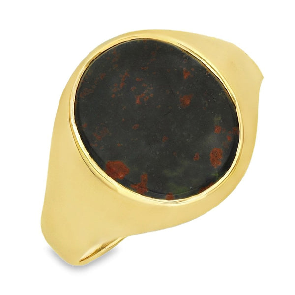 9ct Yellow Gold Bloodstone Signet Ring - Size T½ - 16mm