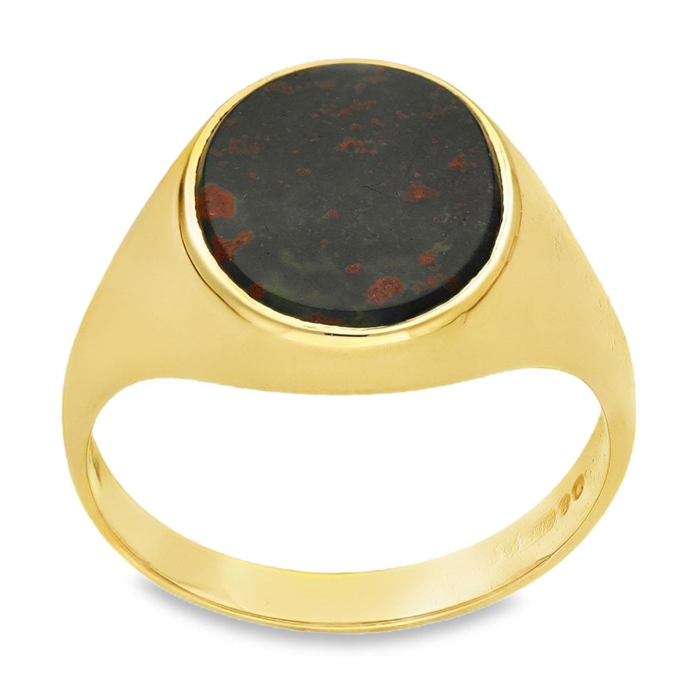 9ct Yellow Gold Bloodstone Signet Ring - Size T½ - 16mm