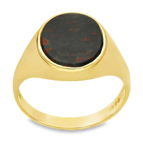 9ct Yellow Gold Bloodstone Signet Ring - Size T½ - 16mm