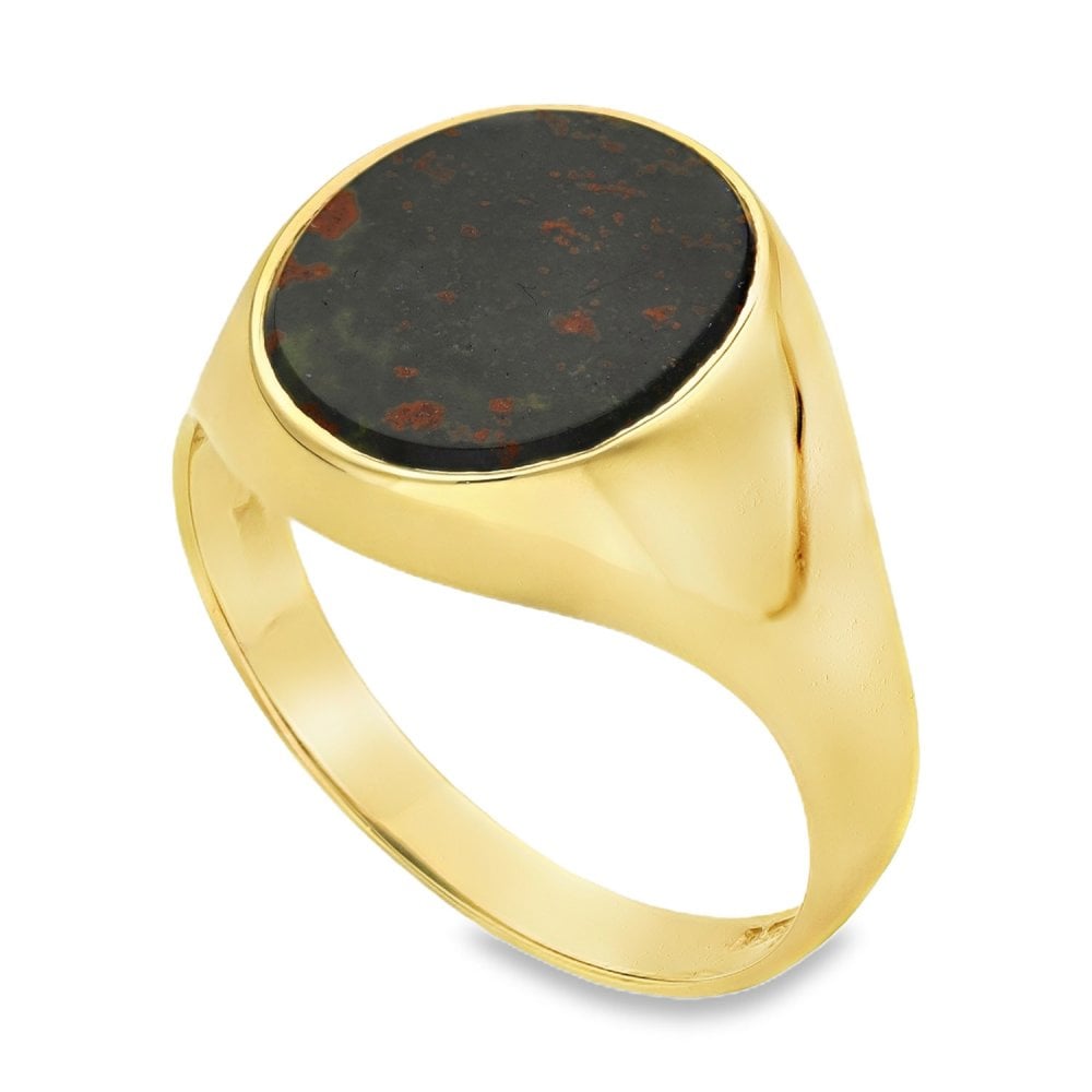 9ct Yellow Gold Bloodstone Signet Ring - Size T½ - 16mm