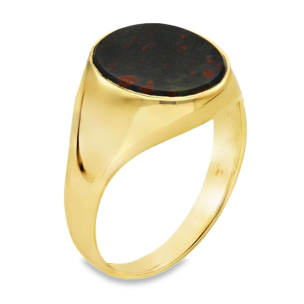 9ct Yellow Gold Bloodstone Signet Ring - Size T½ - 16mm