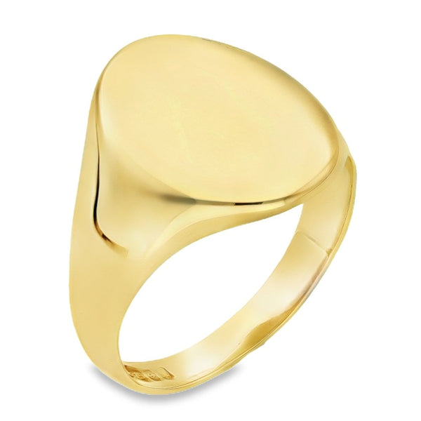 9ct Yellow Gold Plain Oval Signet Ring - Size W - 19mm