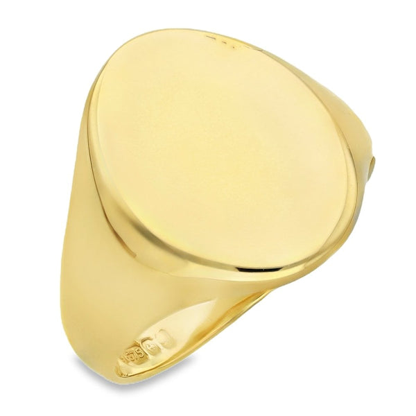 9ct Yellow Gold Plain Oval Signet Ring - Size W - 19mm