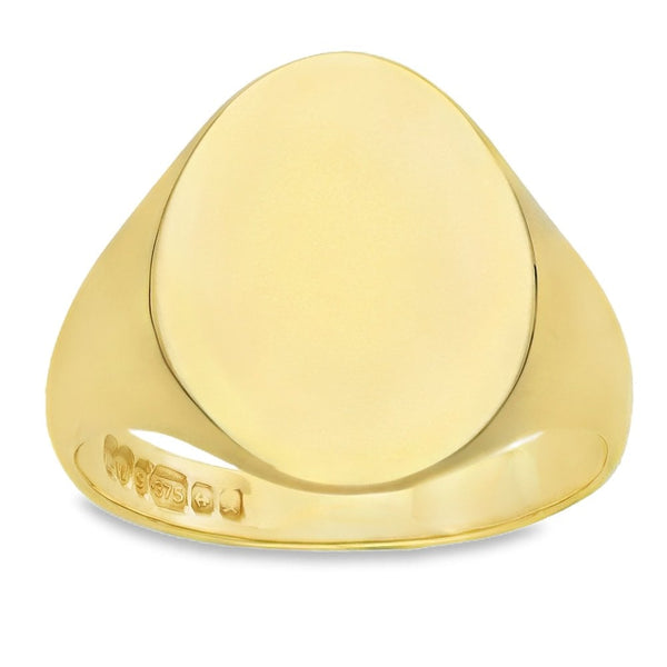 9ct Yellow Gold Plain Oval Signet Ring - Size W - 19mm
