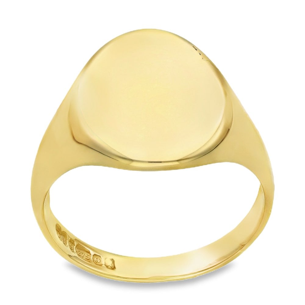 9ct Yellow Gold Plain Oval Signet Ring - Size W - 19mm