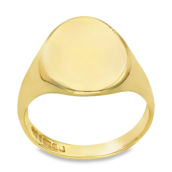 9ct Yellow Gold Plain Oval Signet Ring - Size W - 19mm