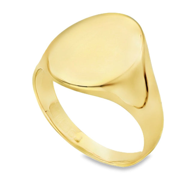 9ct Yellow Gold Plain Oval Signet Ring - Size W - 19mm